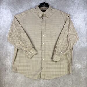 Roundtree Yorke Shirt‎ Men 2XB Beige Check Travel Smart Long Sleeve Button Down